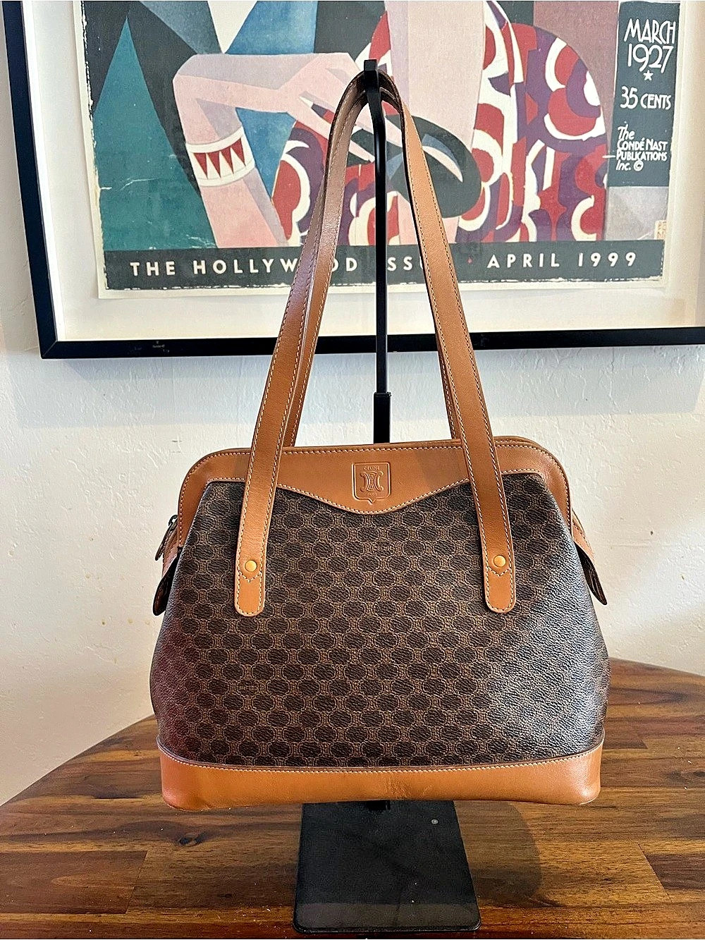 Celine Vintage Macadam Coated Canvas Shoulder Bag